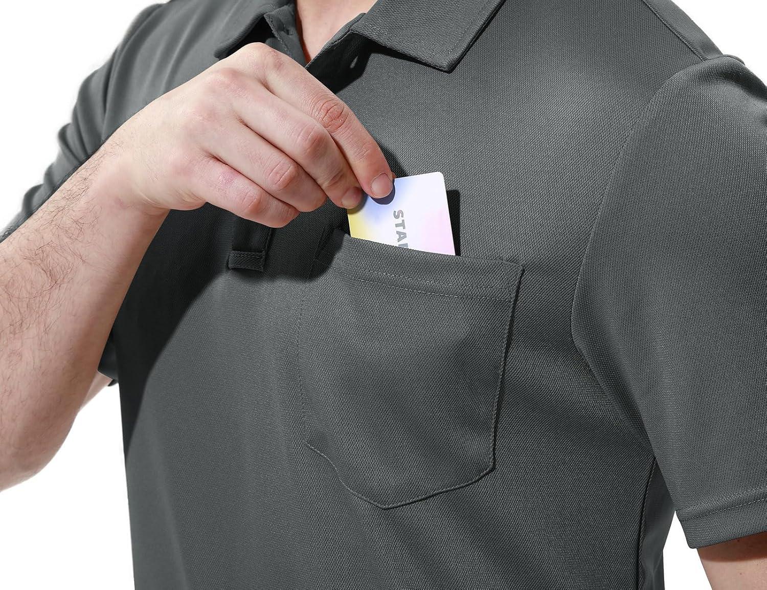 imageTBMPOY Mens Polo Shirts with Pocket Short Sleeve Quick Dry Casual Sports Outdoor Golf ShirtDark Grey