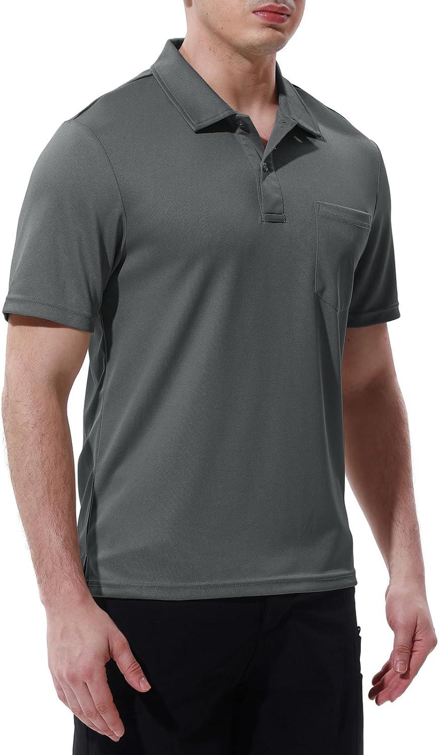 imageTBMPOY Mens Polo Shirts with Pocket Short Sleeve Quick Dry Casual Sports Outdoor Golf ShirtDark Grey