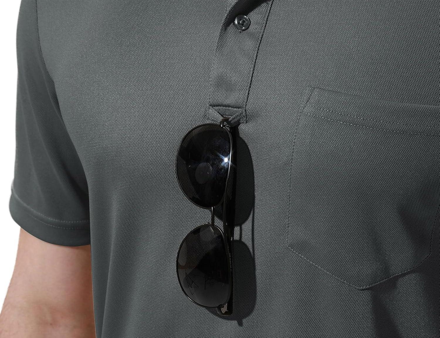 imageTBMPOY Mens Polo Shirts with Pocket Short Sleeve Quick Dry Casual Sports Outdoor Golf ShirtDark Grey