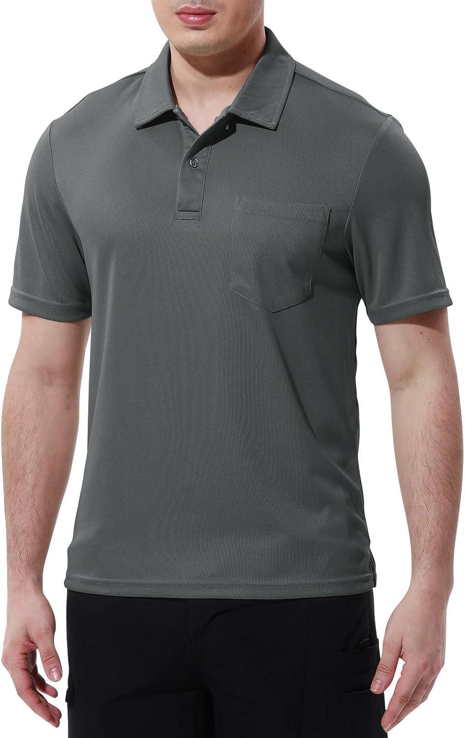 imageTBMPOY Mens Polo Shirts with Pocket Short Sleeve Quick Dry Casual Sports Outdoor Golf ShirtDark Grey