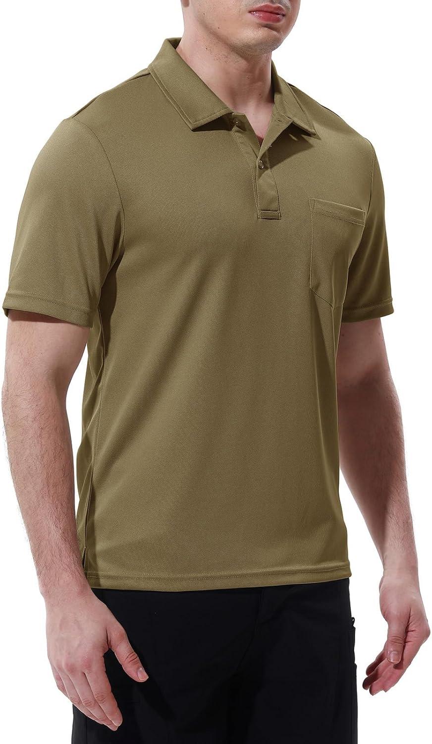 imageTBMPOY Mens Polo Shirts with Pocket Short Sleeve Quick Dry Casual Sports Outdoor Golf ShirtGreenish Brown