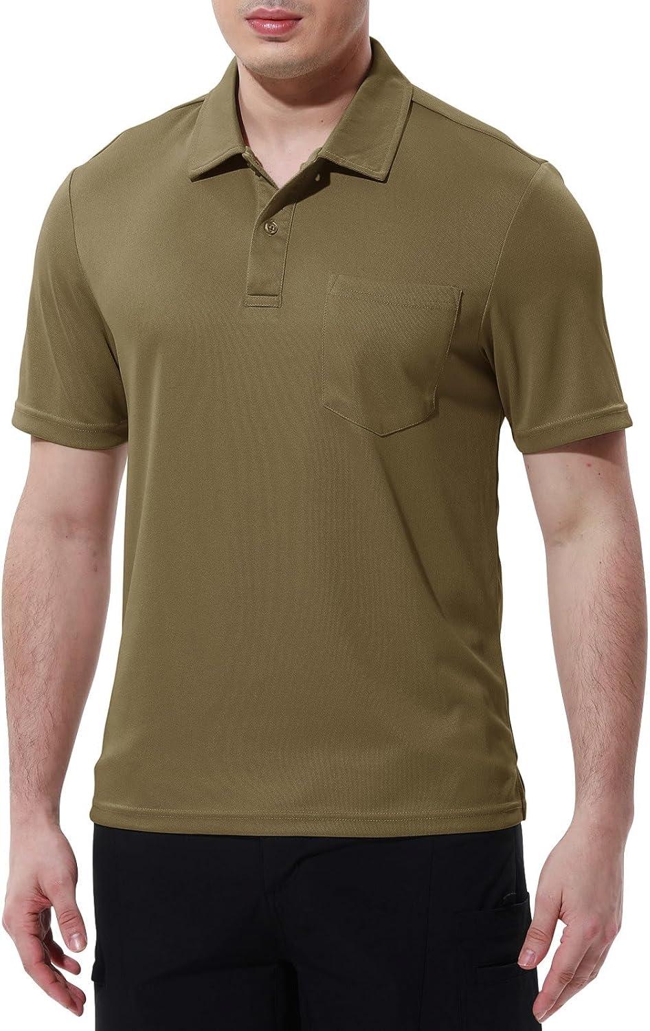 imageTBMPOY Mens Polo Shirts with Pocket Short Sleeve Quick Dry Casual Sports Outdoor Golf ShirtGreenish Brown