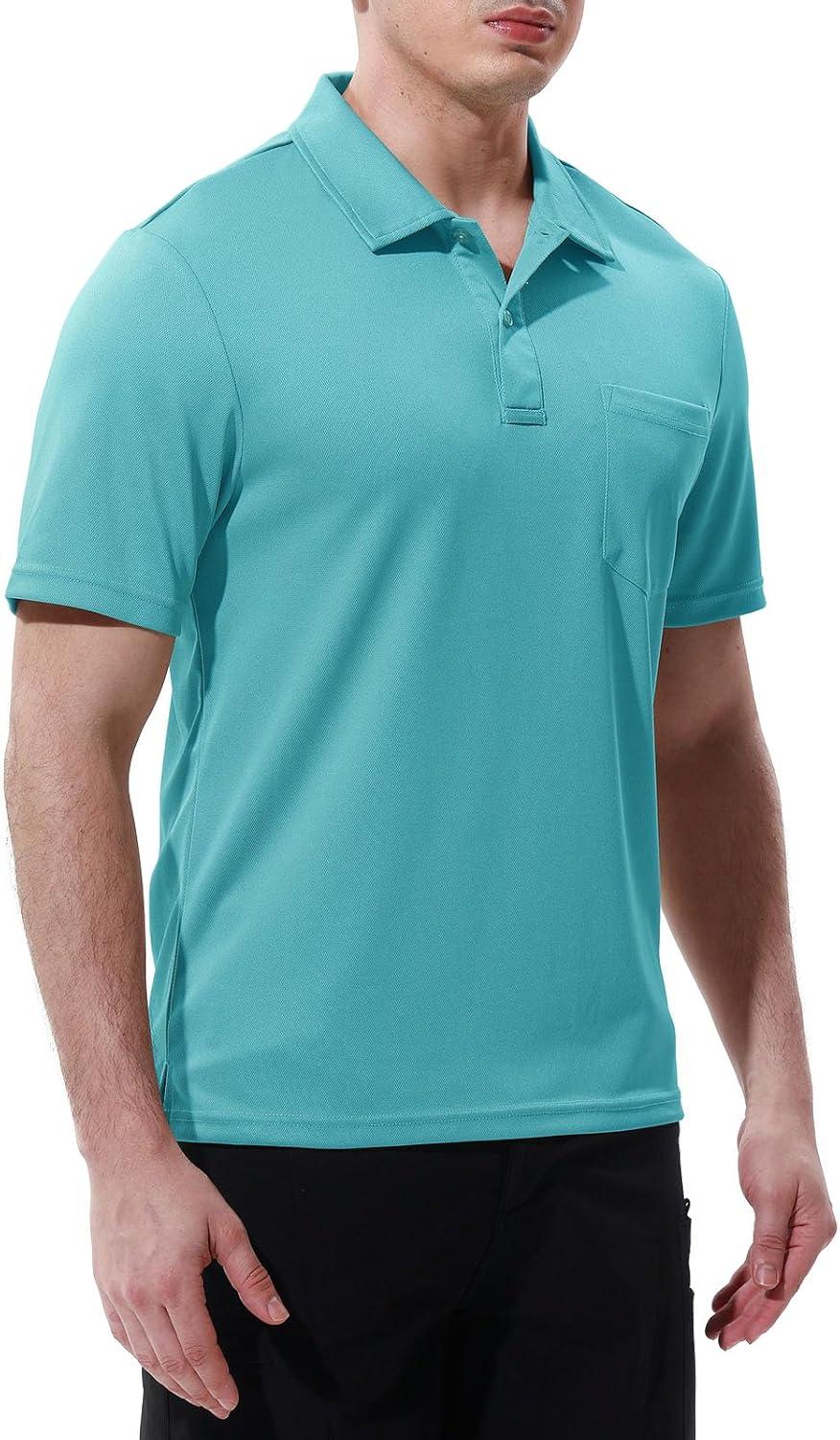 imageTBMPOY Mens Polo Shirts with Pocket Short Sleeve Quick Dry Casual Sports Outdoor Golf ShirtIce Blue