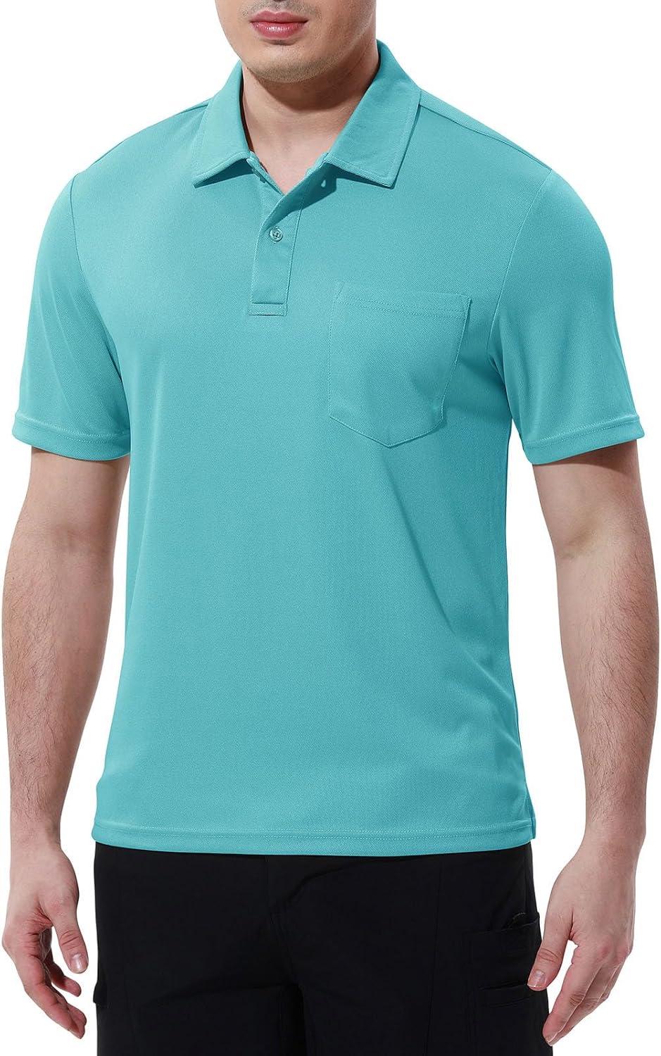 imageTBMPOY Mens Polo Shirts with Pocket Short Sleeve Quick Dry Casual Sports Outdoor Golf ShirtIce Blue
