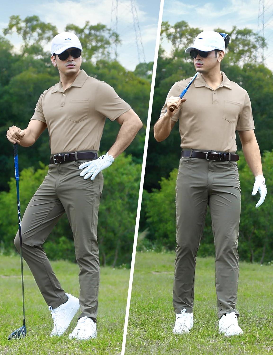 imageTBMPOY Mens Polo Shirts with Pocket Short Sleeve Quick Dry Casual Sports Outdoor Golf ShirtKhaki