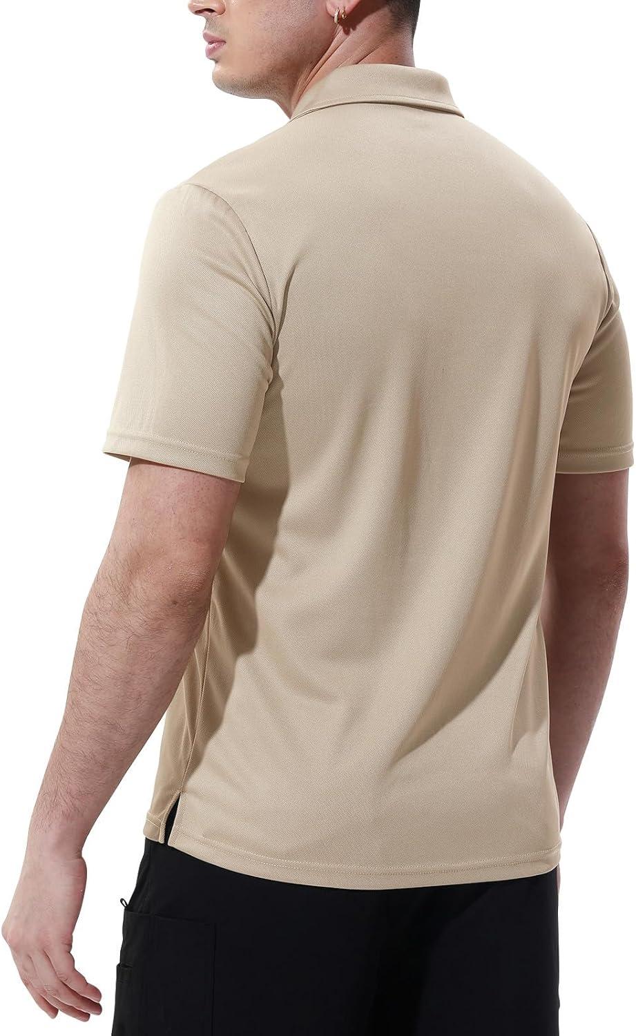 imageTBMPOY Mens Polo Shirts with Pocket Short Sleeve Quick Dry Casual Sports Outdoor Golf ShirtKhaki