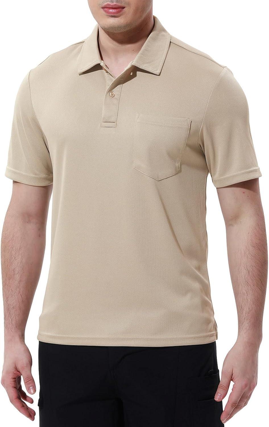 imageTBMPOY Mens Polo Shirts with Pocket Short Sleeve Quick Dry Casual Sports Outdoor Golf ShirtKhaki