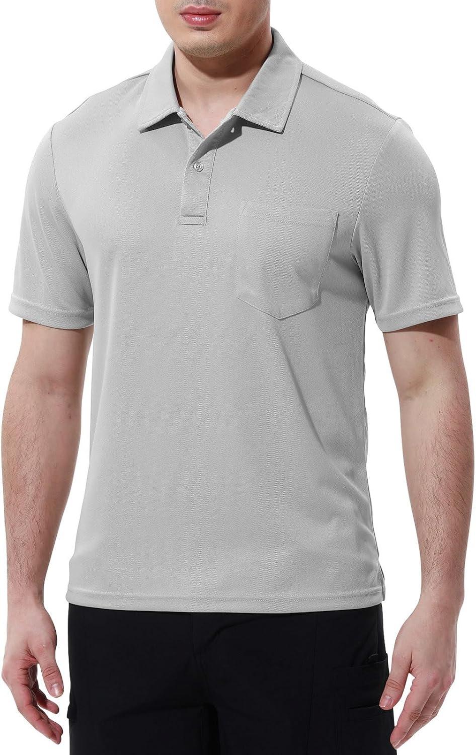 imageTBMPOY Mens Polo Shirts with Pocket Short Sleeve Quick Dry Casual Sports Outdoor Golf ShirtLight Grey