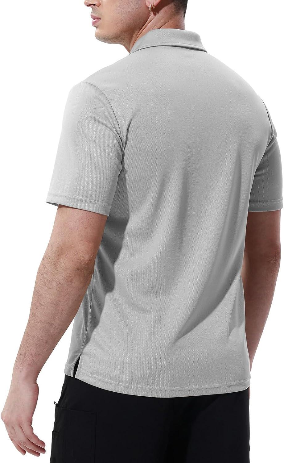 imageTBMPOY Mens Polo Shirts with Pocket Short Sleeve Quick Dry Casual Sports Outdoor Golf ShirtLight Grey
