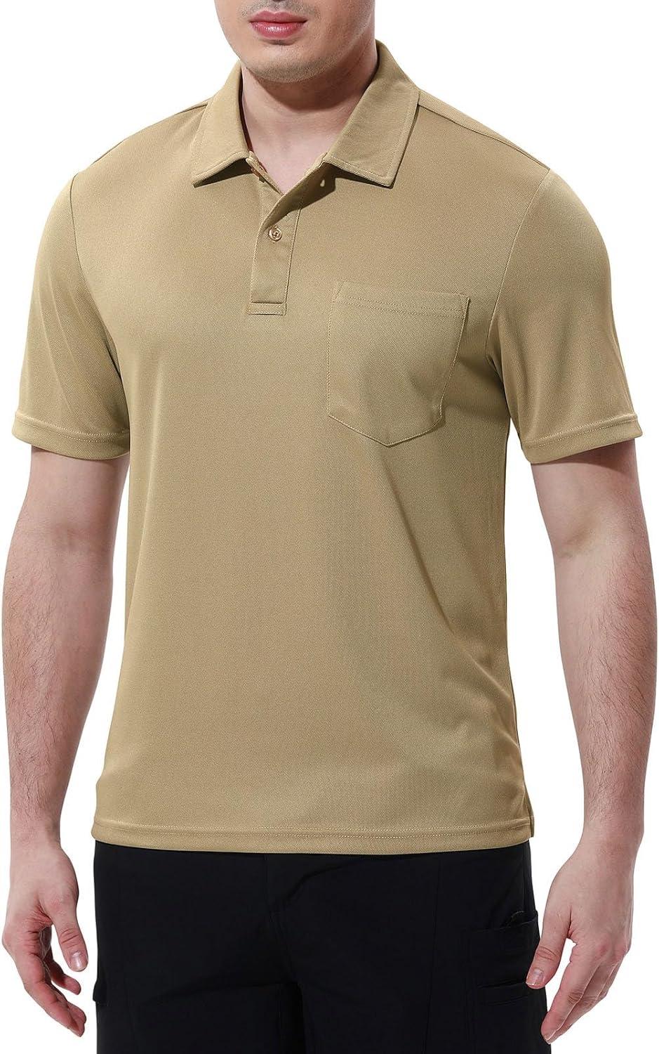 imageTBMPOY Mens Polo Shirts with Pocket Short Sleeve Quick Dry Casual Sports Outdoor Golf ShirtLight Tan