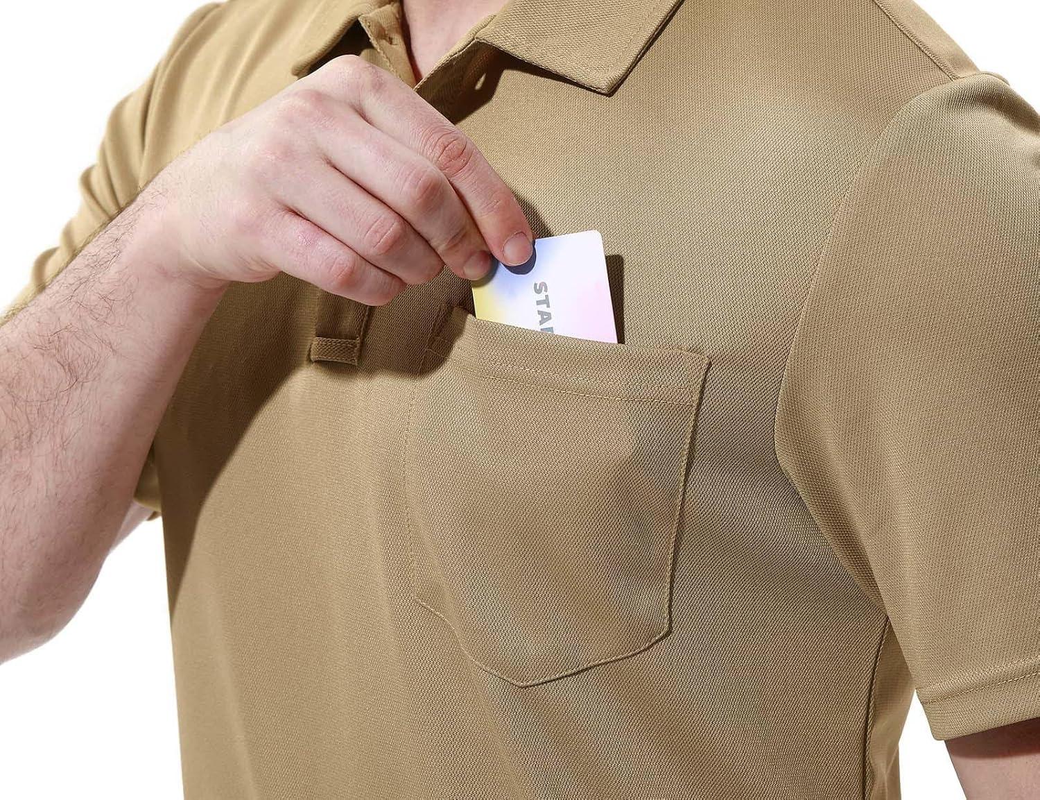 imageTBMPOY Mens Polo Shirts with Pocket Short Sleeve Quick Dry Casual Sports Outdoor Golf ShirtLight Tan