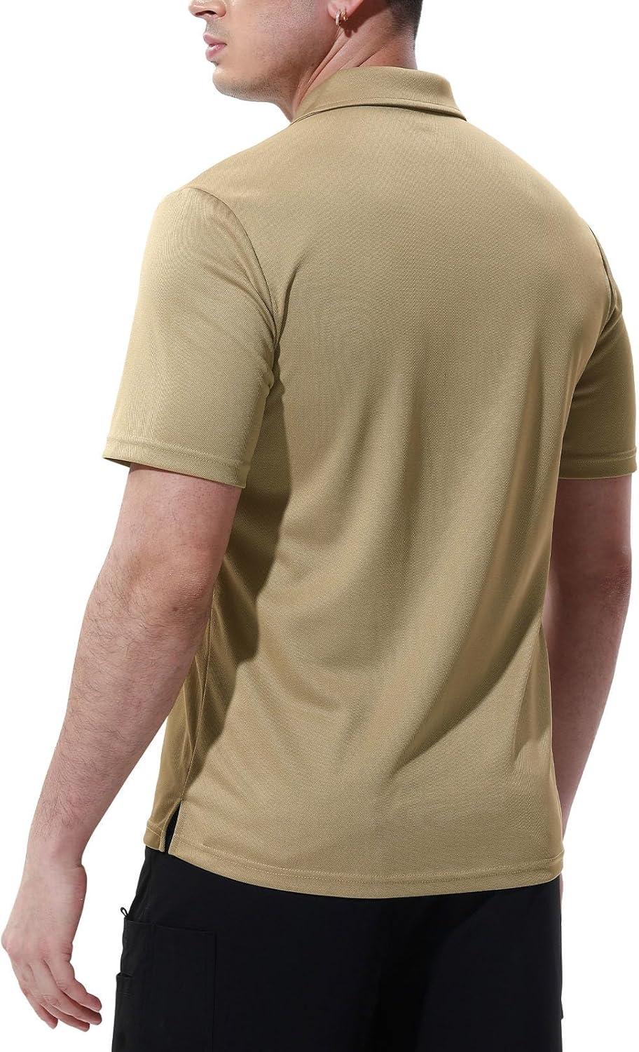 imageTBMPOY Mens Polo Shirts with Pocket Short Sleeve Quick Dry Casual Sports Outdoor Golf ShirtLight Tan