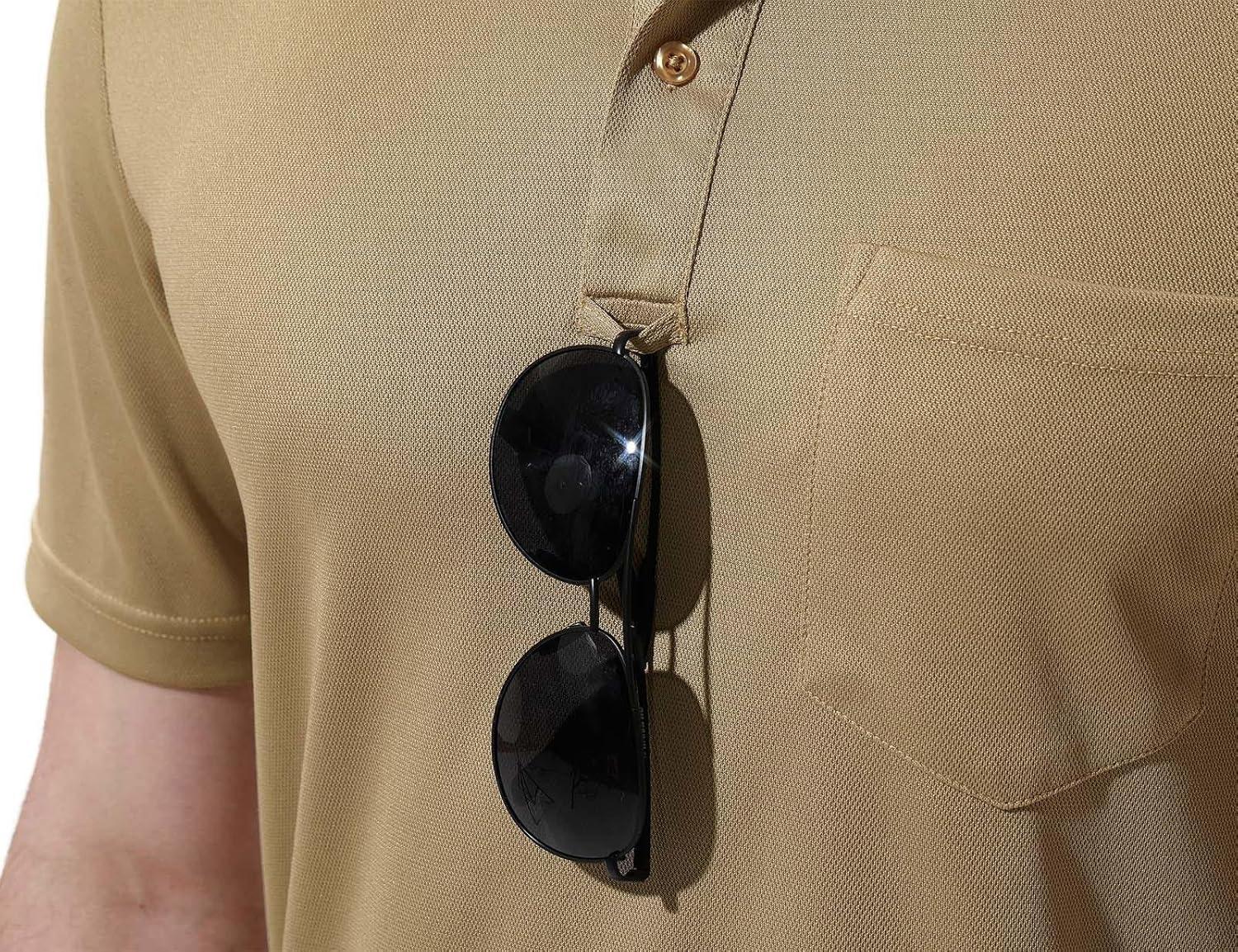 imageTBMPOY Mens Polo Shirts with Pocket Short Sleeve Quick Dry Casual Sports Outdoor Golf ShirtLight Tan