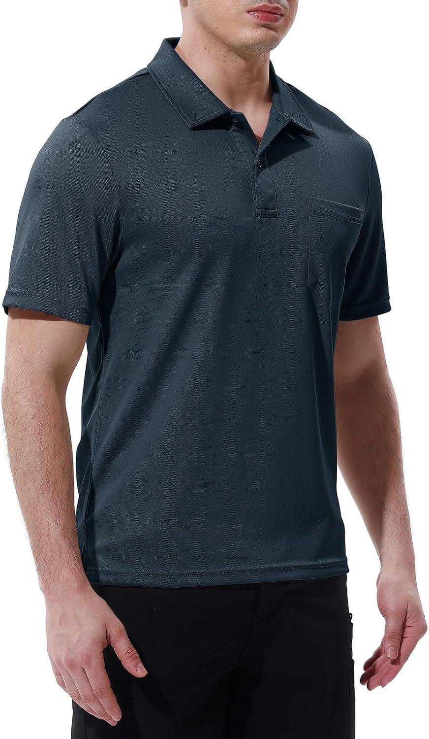 imageTBMPOY Mens Polo Shirts with Pocket Short Sleeve Quick Dry Casual Sports Outdoor Golf ShirtNavy