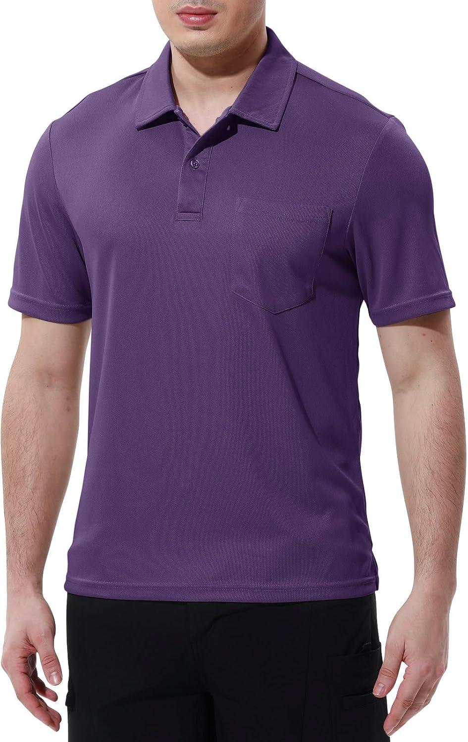 imageTBMPOY Mens Polo Shirts with Pocket Short Sleeve Quick Dry Casual Sports Outdoor Golf ShirtPurple