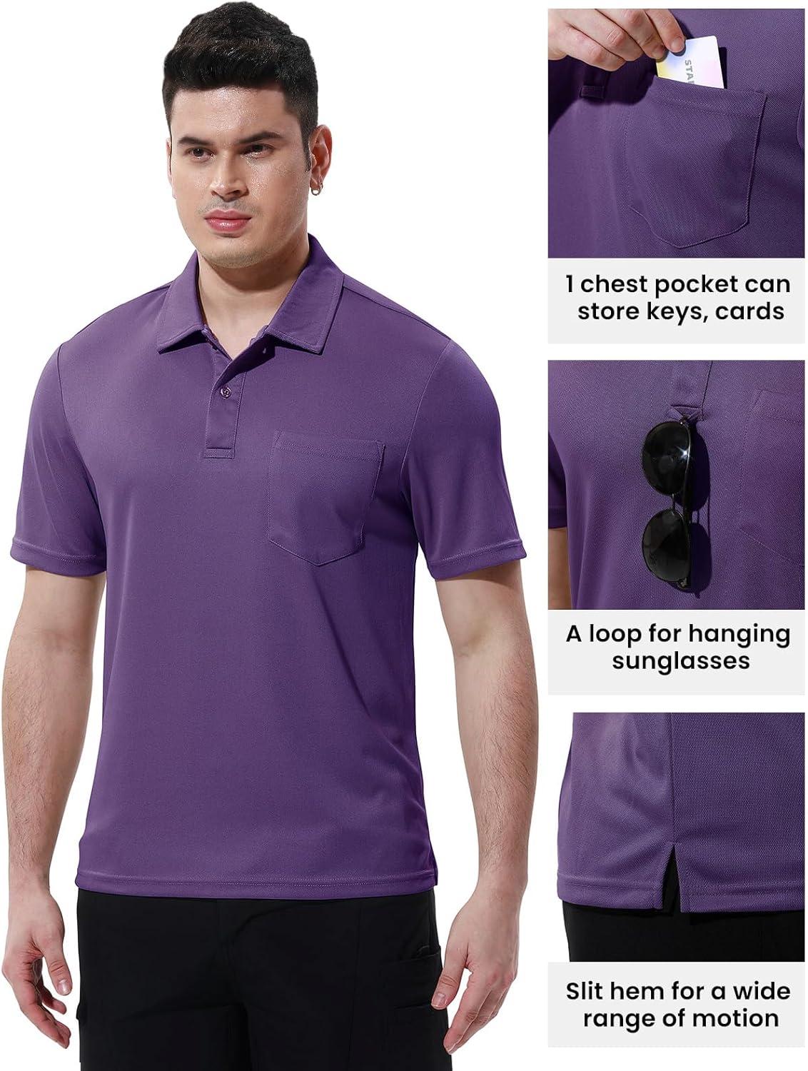 imageTBMPOY Mens Polo Shirts with Pocket Short Sleeve Quick Dry Casual Sports Outdoor Golf ShirtPurple