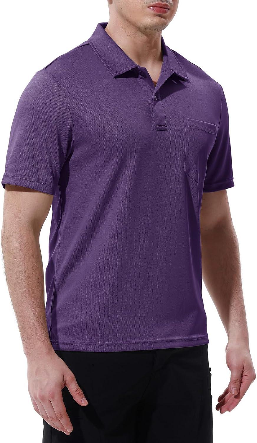 imageTBMPOY Mens Polo Shirts with Pocket Short Sleeve Quick Dry Casual Sports Outdoor Golf ShirtPurple