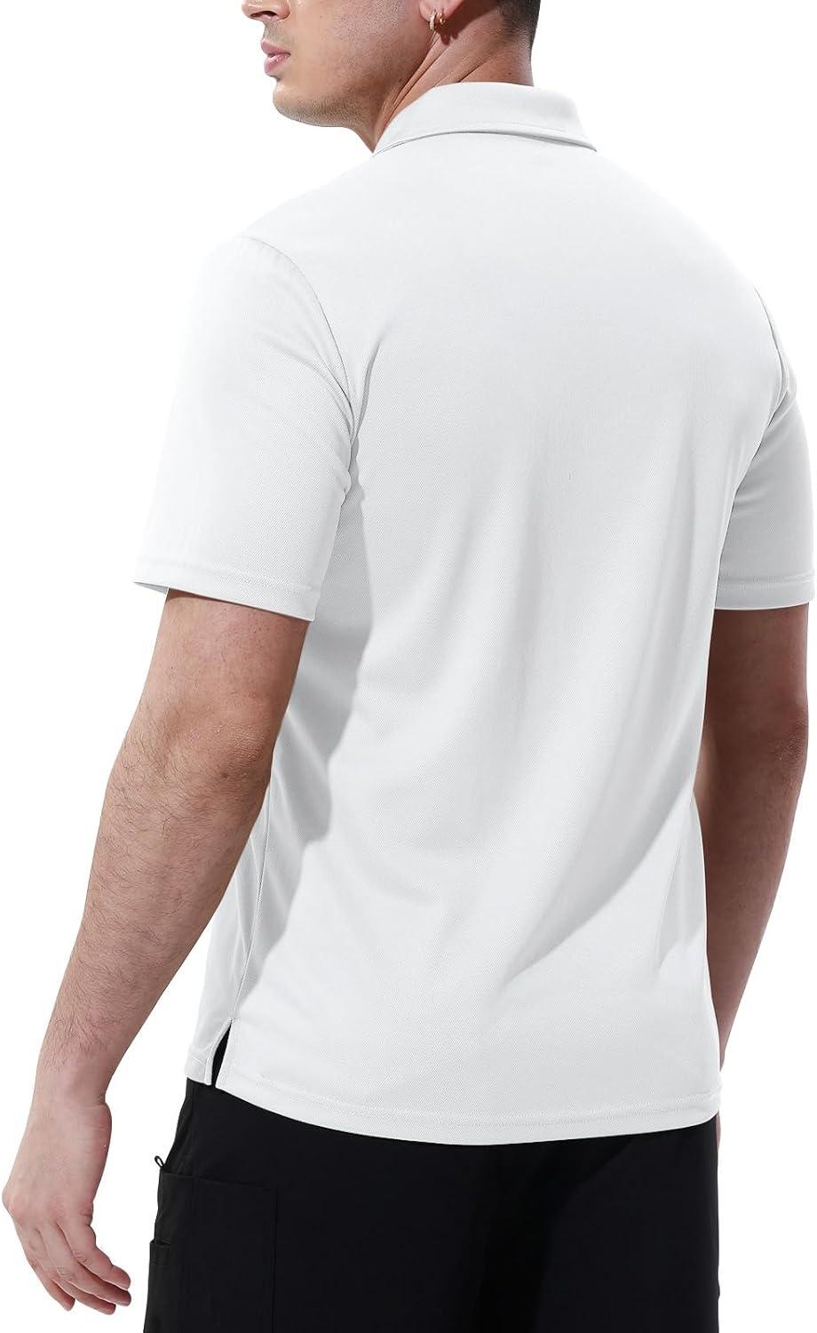 imageTBMPOY Mens Polo Shirts with Pocket Short Sleeve Quick Dry Casual Sports Outdoor Golf ShirtWhite