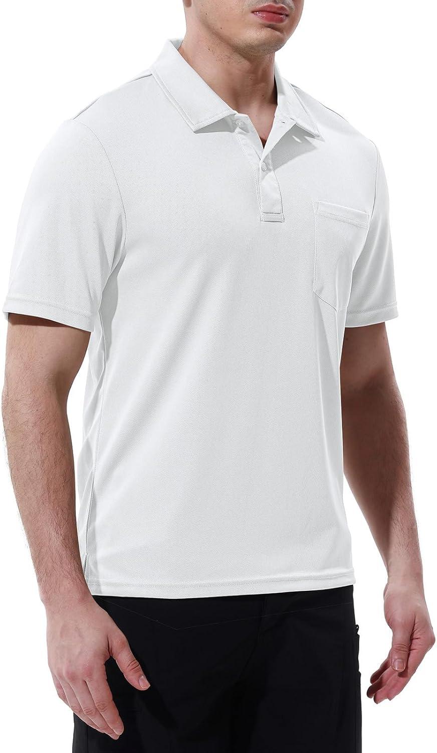 imageTBMPOY Mens Polo Shirts with Pocket Short Sleeve Quick Dry Casual Sports Outdoor Golf ShirtWhite