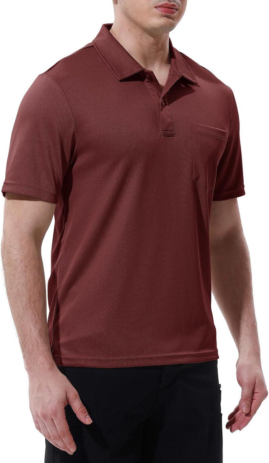imageTBMPOY Mens Polo Shirts with Pocket Short Sleeve Quick Dry Casual Sports Outdoor Golf ShirtWine Red