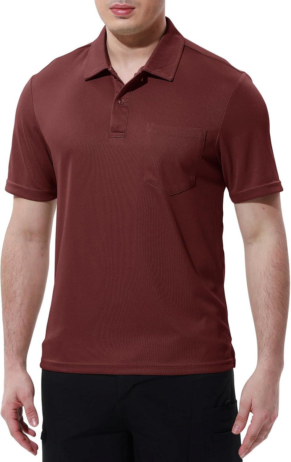 imageTBMPOY Mens Polo Shirts with Pocket Short Sleeve Quick Dry Casual Sports Outdoor Golf ShirtWine Red