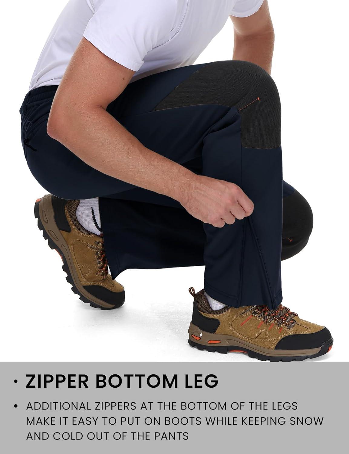 imageTBMPOY Mens Ski Snow Pants Waterproof Fleece Lined Insulated Softshell Snowboard Hiking Outdoor Zippers Bottom Leg4navy