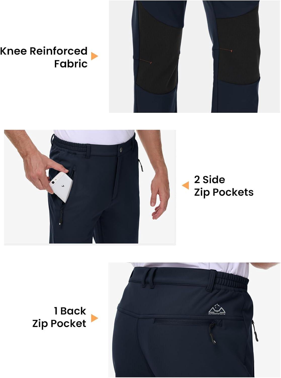 imageTBMPOY Mens Ski Snow Pants Waterproof Fleece Lined Insulated Softshell Snowboard Hiking Outdoor Zippers Bottom Leg4navy