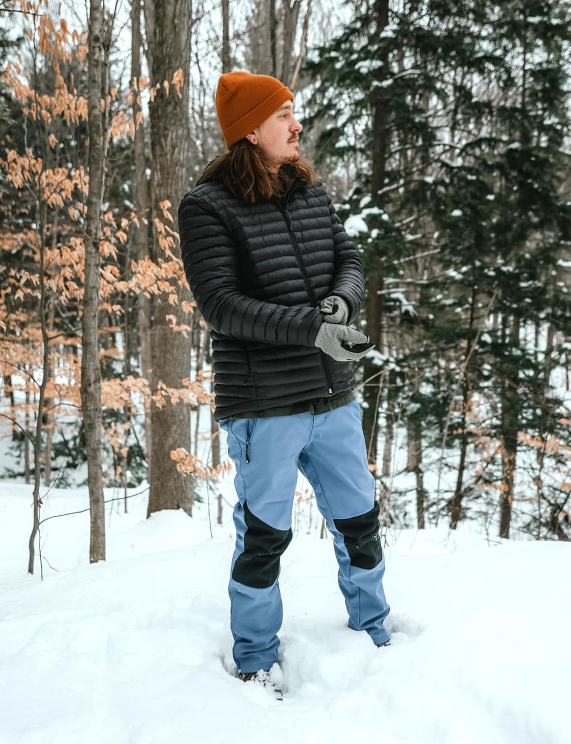 imageTBMPOY Mens Ski Snow Pants Waterproof Fleece Lined Insulated Softshell Snowboard Hiking Outdoor Zippers Bottom Leg5green