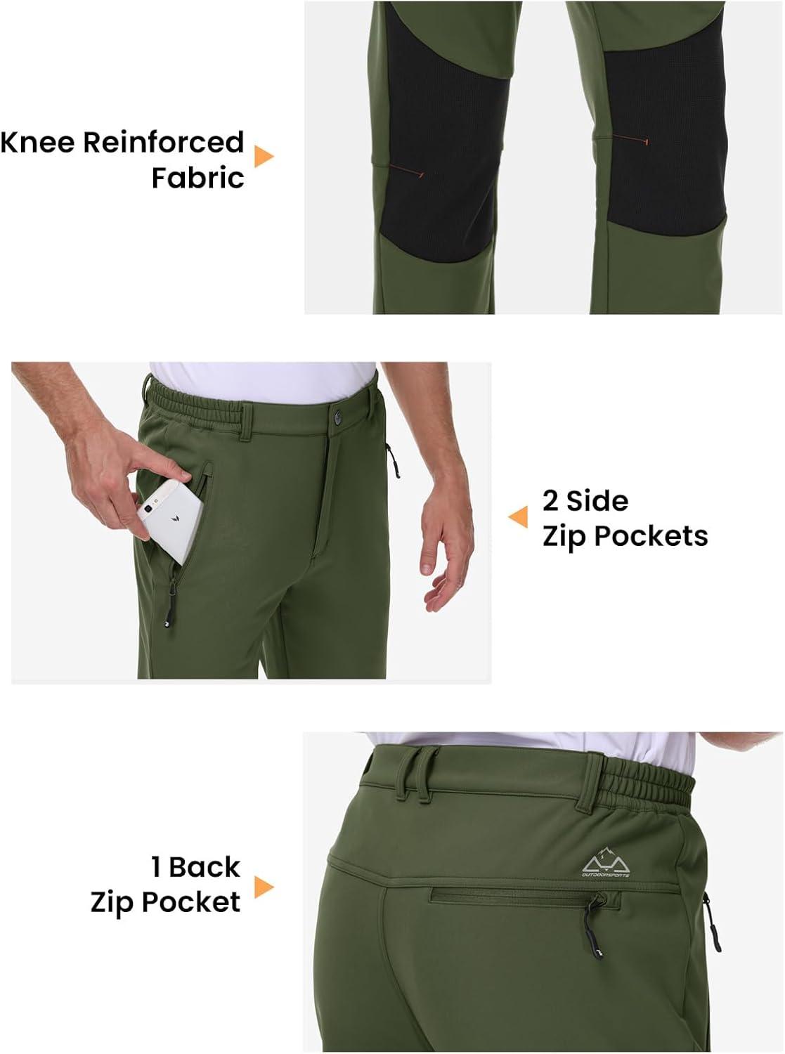 imageTBMPOY Mens Ski Snow Pants Waterproof Fleece Lined Insulated Softshell Snowboard Hiking Outdoor Zippers Bottom Leg5green