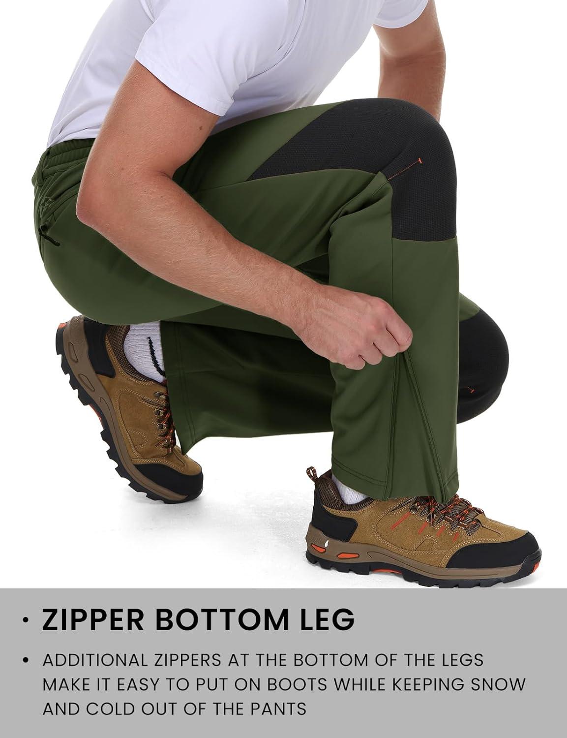 imageTBMPOY Mens Ski Snow Pants Waterproof Fleece Lined Insulated Softshell Snowboard Hiking Outdoor Zippers Bottom Leg5green