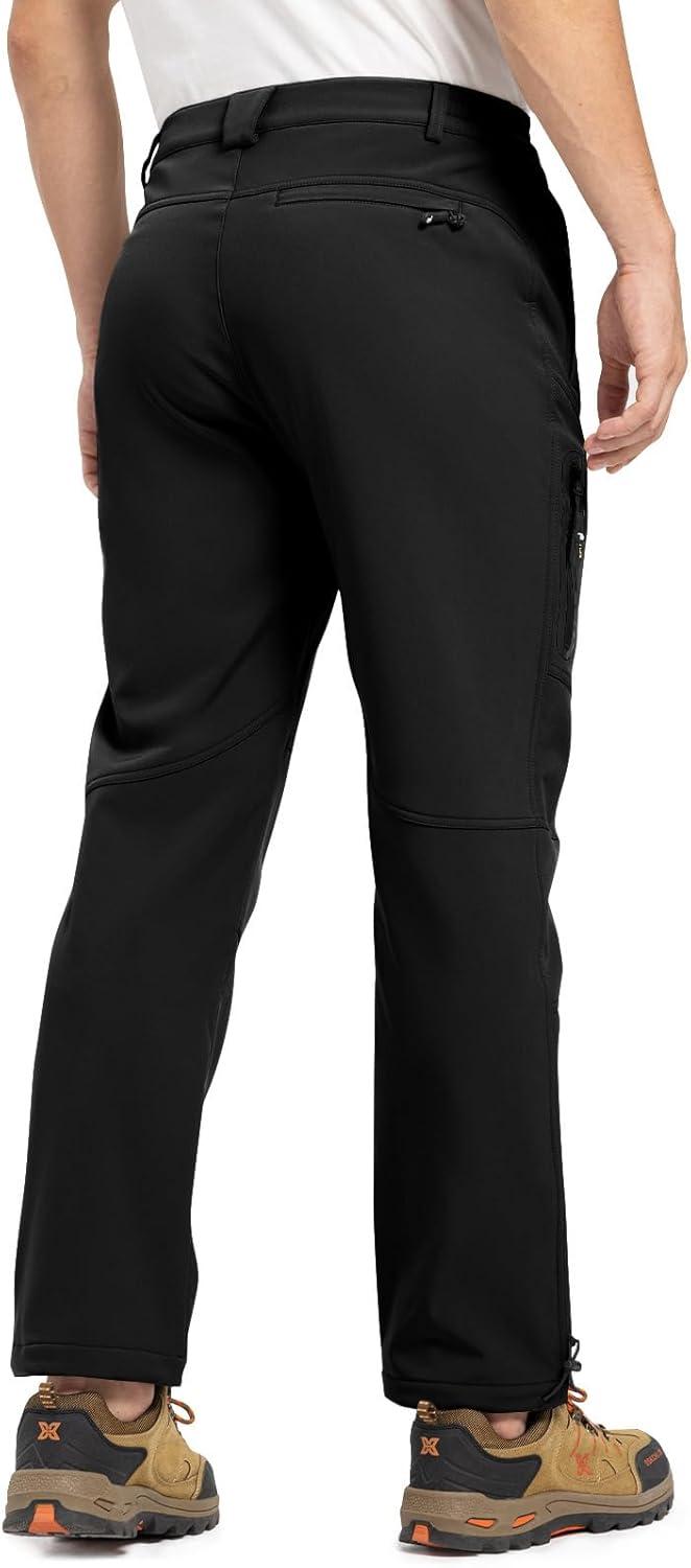imageTBMPOY Mens Snow Pants Fleece Lined Hiking Winter Waterproof Softshell Ski Outdoor Insulated Climbing Pants Zipper PocketsBlack