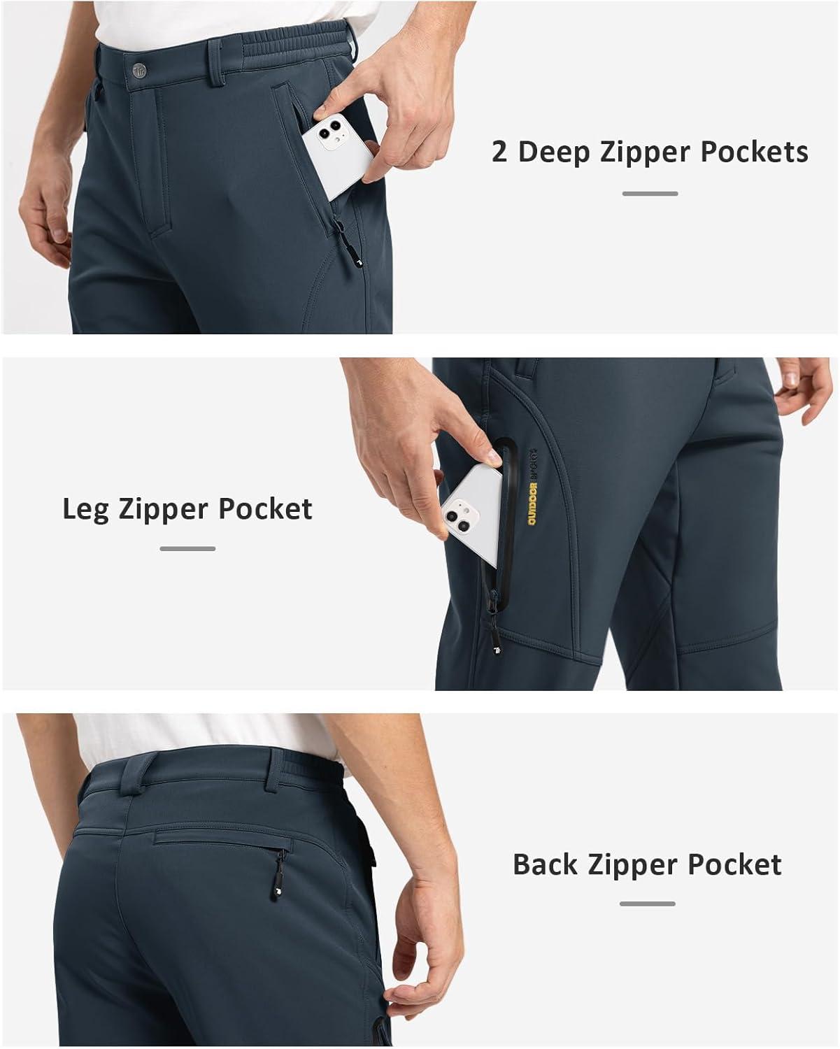 imageTBMPOY Mens Snow Pants Fleece Lined Hiking Winter Waterproof Softshell Ski Outdoor Insulated Climbing Pants Zipper PocketsCool Gray