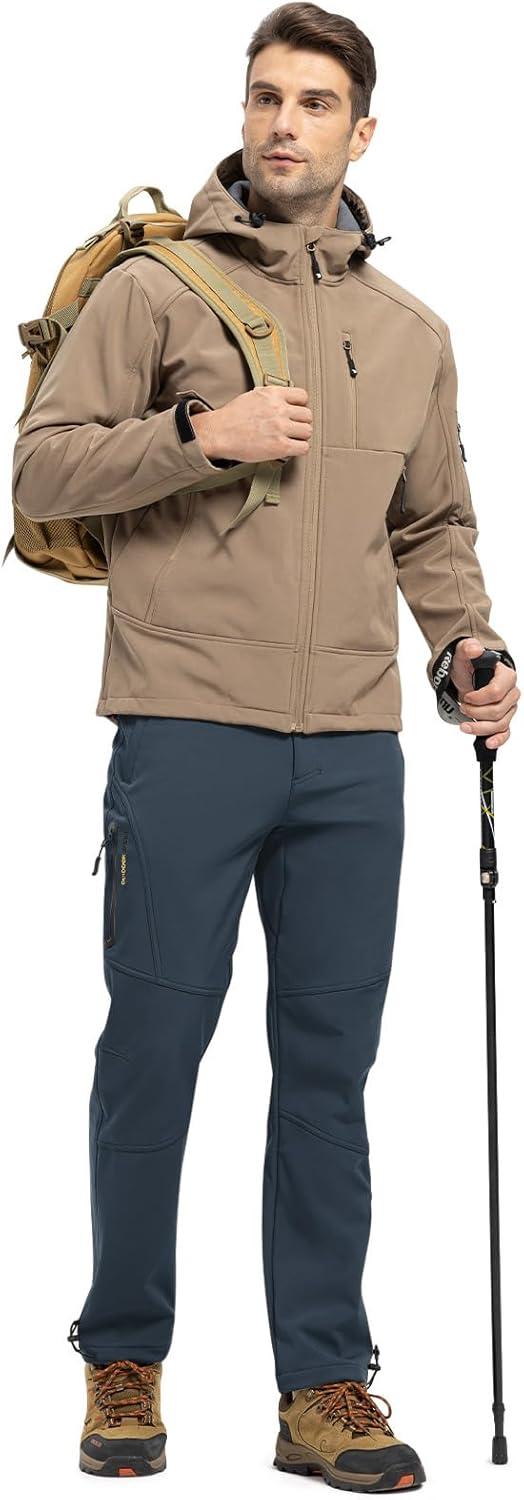 imageTBMPOY Mens Snow Pants Fleece Lined Hiking Winter Waterproof Softshell Ski Outdoor Insulated Climbing Pants Zipper PocketsCool Gray