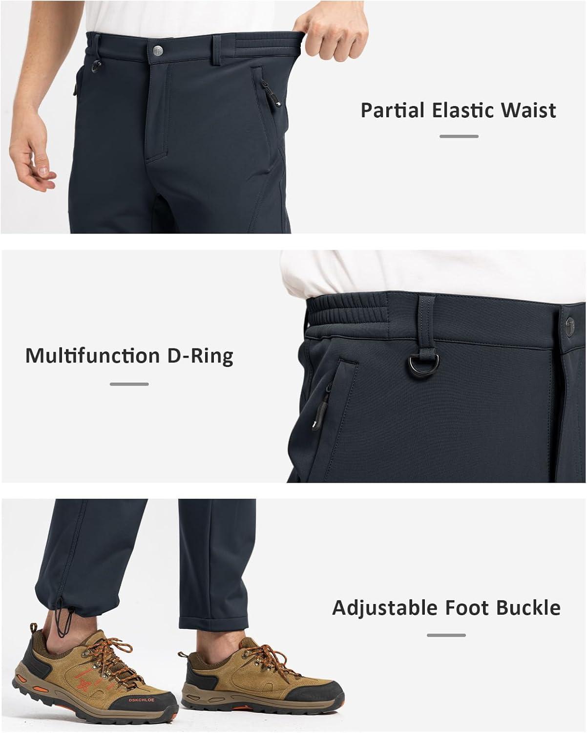 imageTBMPOY Mens Snow Pants Fleece Lined Hiking Winter Waterproof Softshell Ski Outdoor Insulated Climbing Pants Zipper PocketsDark Gray