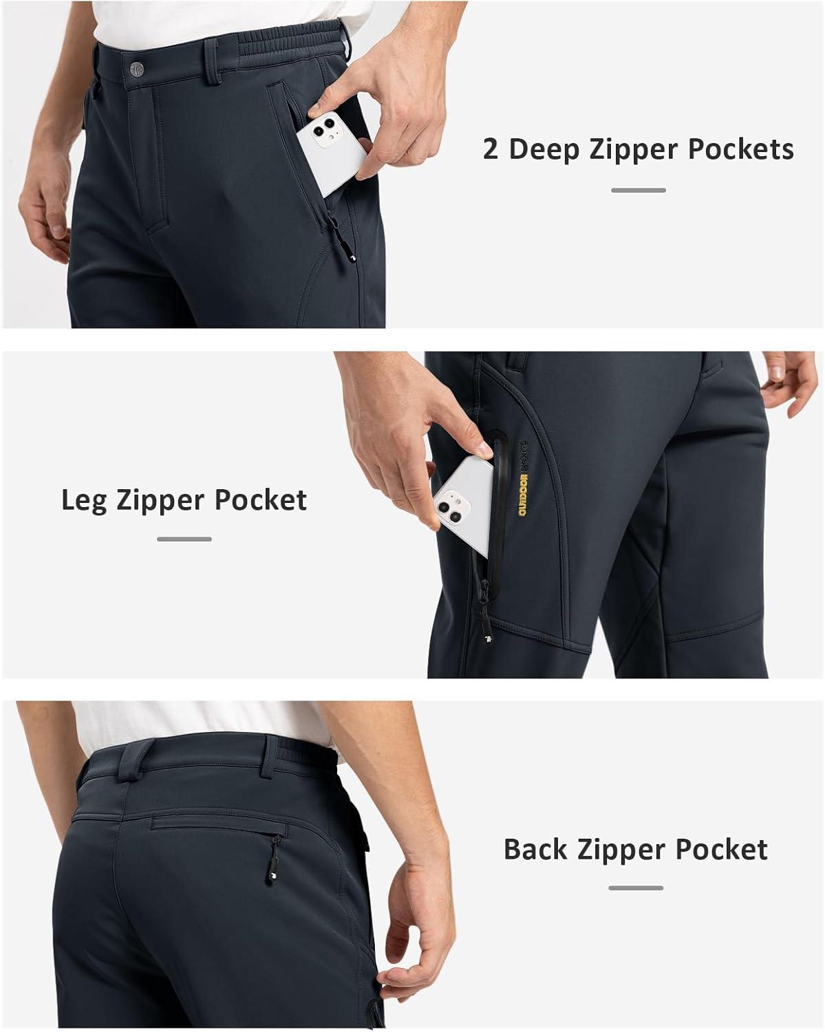 imageTBMPOY Mens Snow Pants Fleece Lined Hiking Winter Waterproof Softshell Ski Outdoor Insulated Climbing Pants Zipper PocketsDark Gray