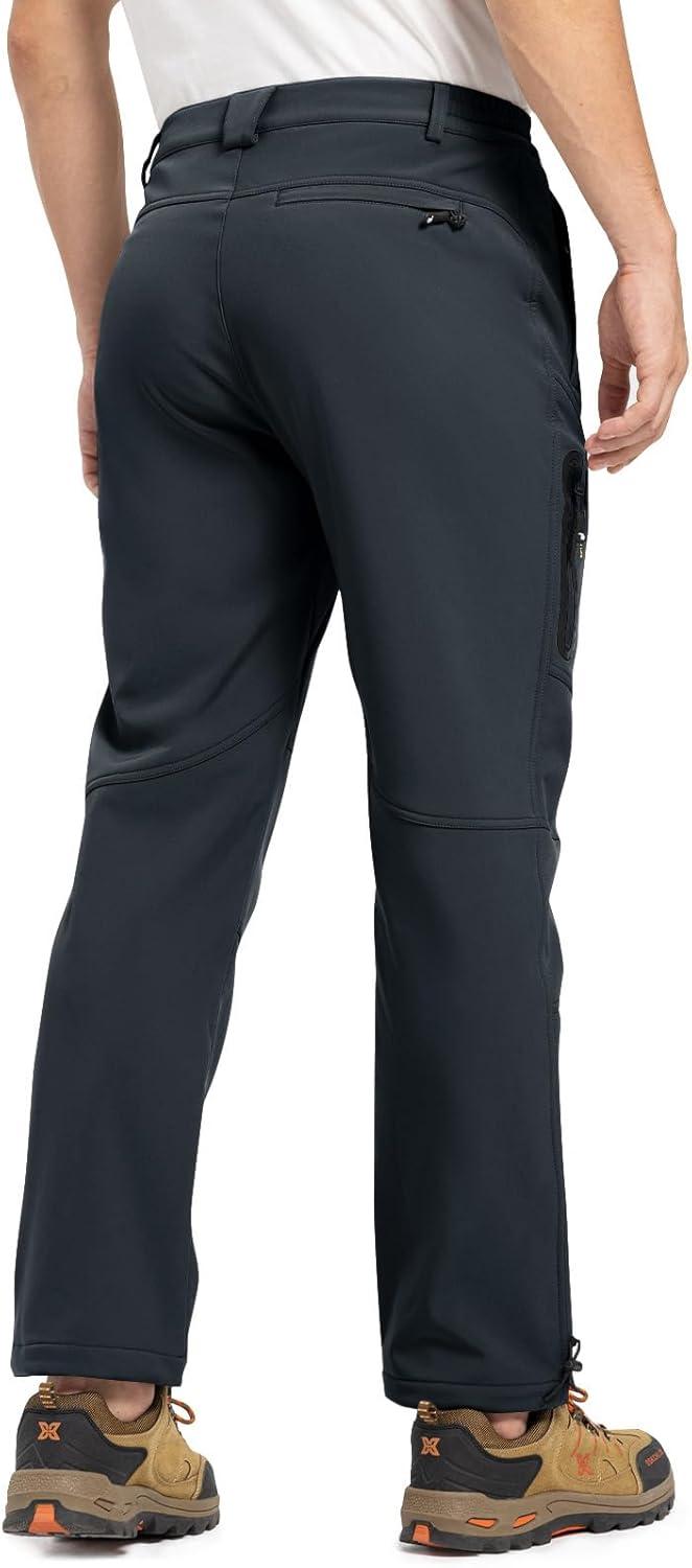 imageTBMPOY Mens Snow Pants Fleece Lined Hiking Winter Waterproof Softshell Ski Outdoor Insulated Climbing Pants Zipper PocketsDark Gray