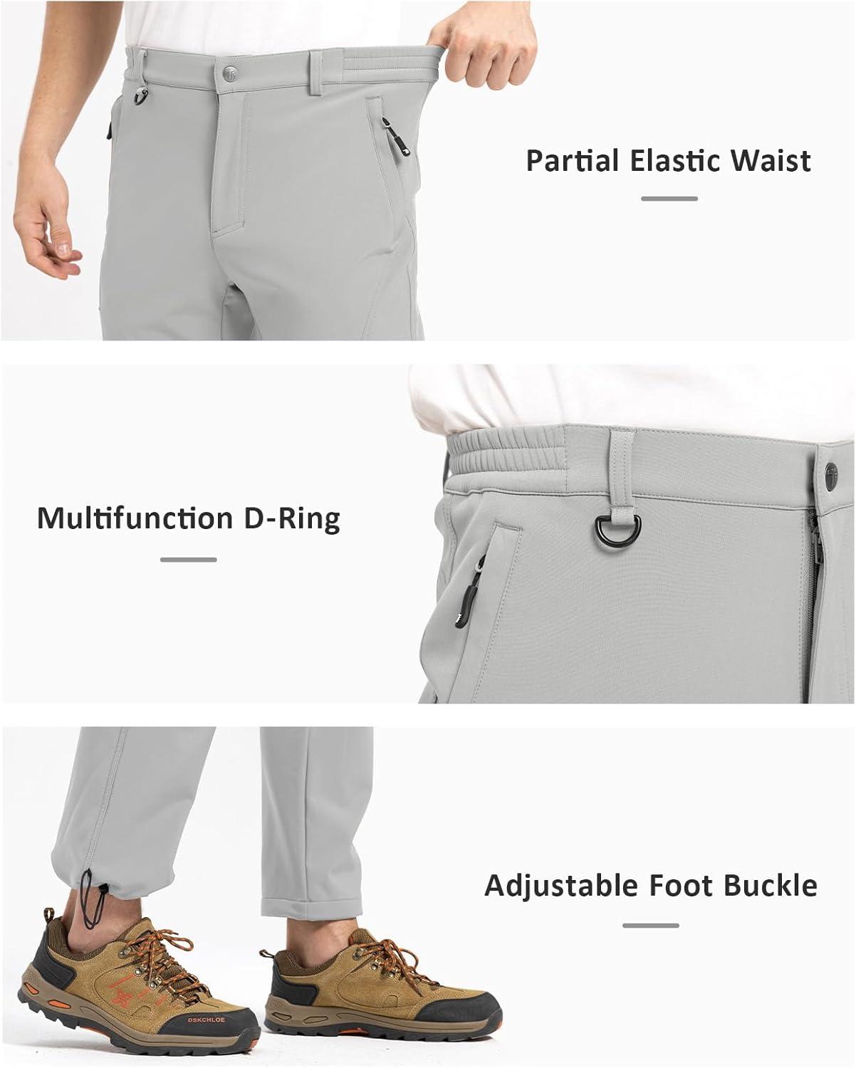 imageTBMPOY Mens Snow Pants Fleece Lined Hiking Winter Waterproof Softshell Ski Outdoor Insulated Climbing Pants Zipper PocketsLight Gray