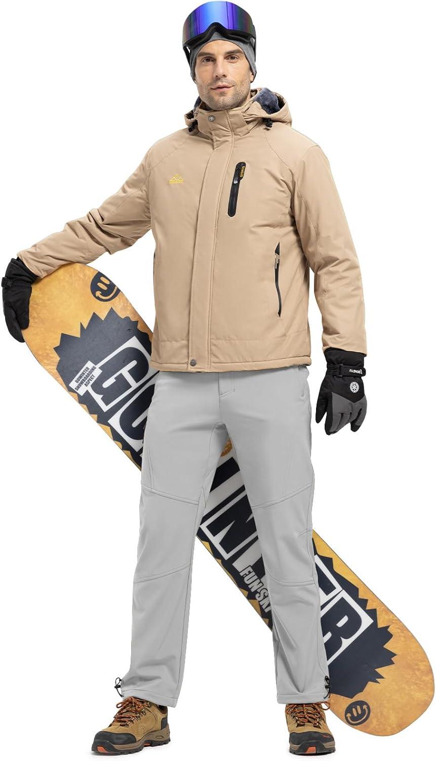imageTBMPOY Mens Snow Pants Fleece Lined Hiking Winter Waterproof Softshell Ski Outdoor Insulated Climbing Pants Zipper PocketsLight Gray