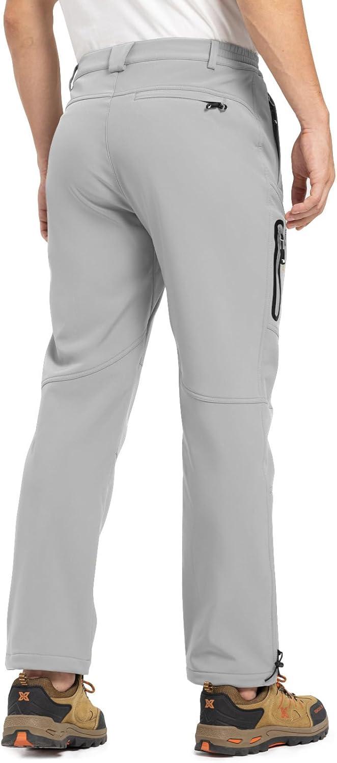 imageTBMPOY Mens Snow Pants Fleece Lined Hiking Winter Waterproof Softshell Ski Outdoor Insulated Climbing Pants Zipper PocketsLight Gray
