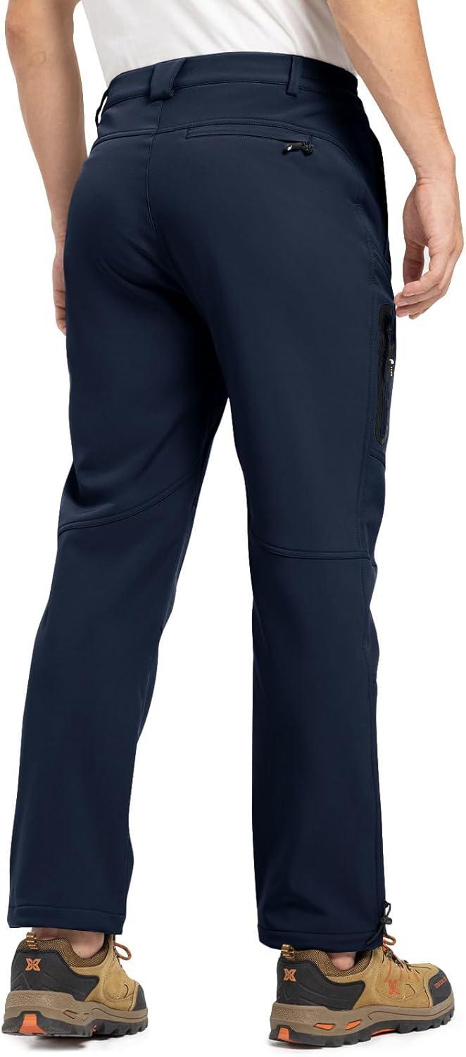 imageTBMPOY Mens Snow Pants Fleece Lined Hiking Winter Waterproof Softshell Ski Outdoor Insulated Climbing Pants Zipper PocketsNavy Blue