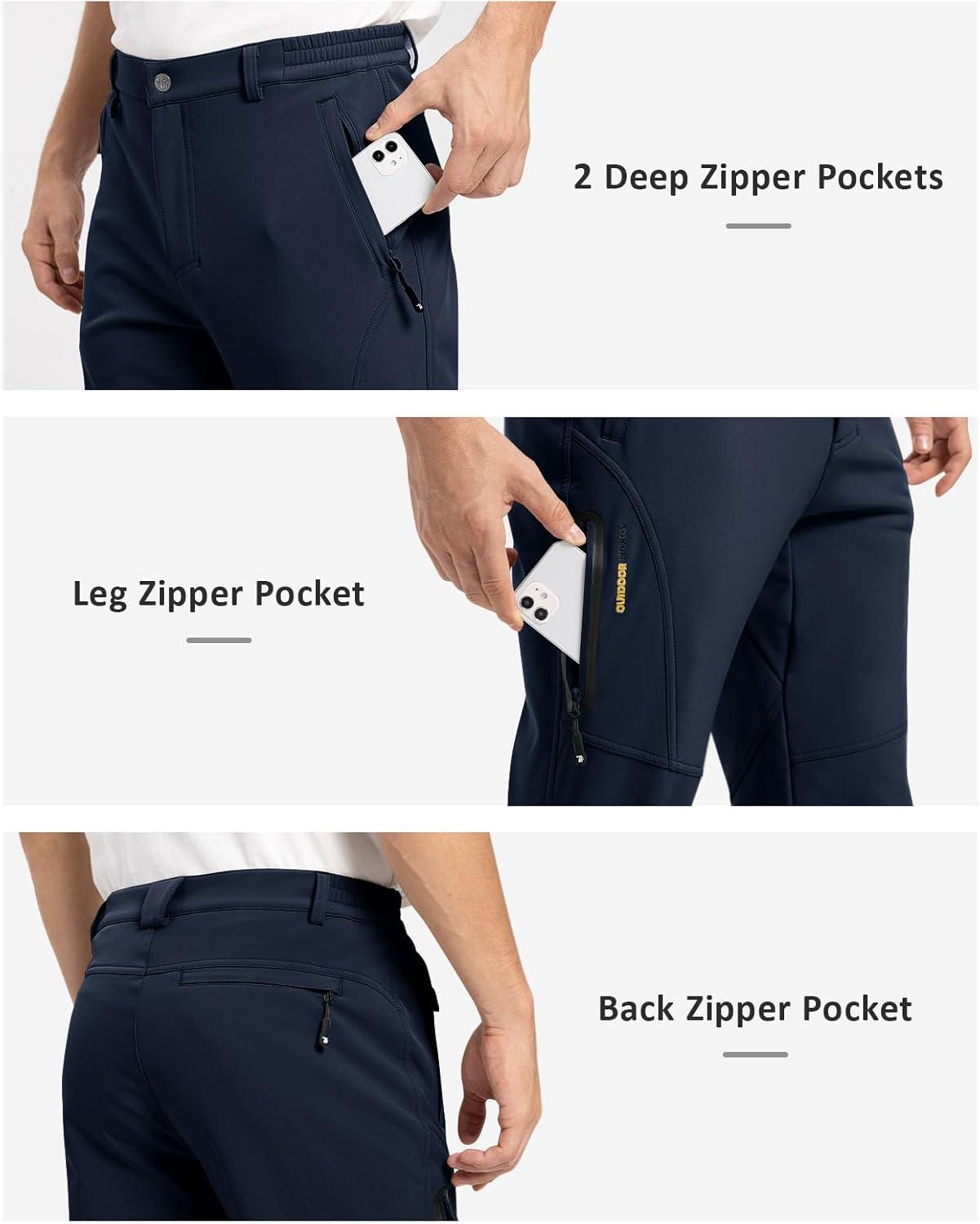 imageTBMPOY Mens Snow Pants Fleece Lined Hiking Winter Waterproof Softshell Ski Outdoor Insulated Climbing Pants Zipper PocketsNavy Blue