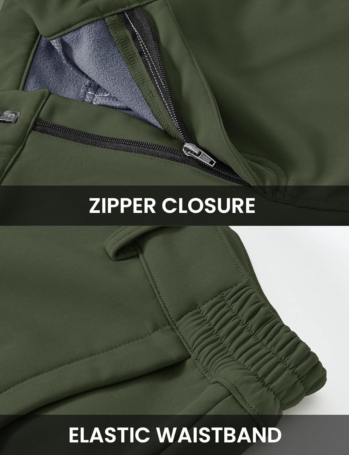imageTBMPOY Mens Snow Ski Fleece Lined Hiking Pants Waterproof Winter Snowboard Warm Outdoor Insulated Pants WindproofArmy Green
