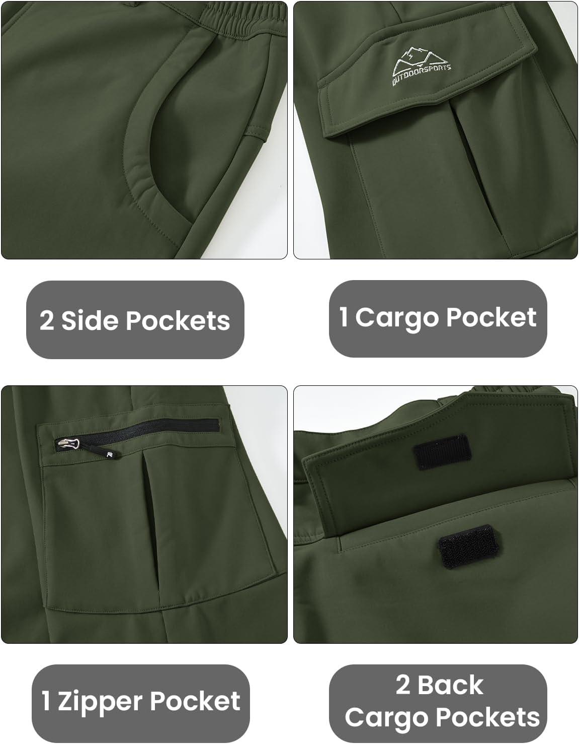 imageTBMPOY Mens Snow Ski Fleece Lined Hiking Pants Waterproof Winter Snowboard Warm Outdoor Insulated Pants WindproofArmy Green