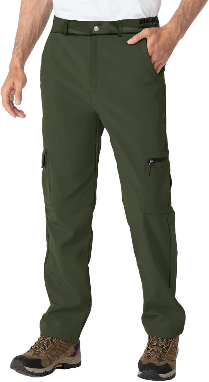 imageTBMPOY Mens Snow Ski Fleece Lined Hiking Pants Waterproof Winter Snowboard Warm Outdoor Insulated Pants WindproofArmy Green