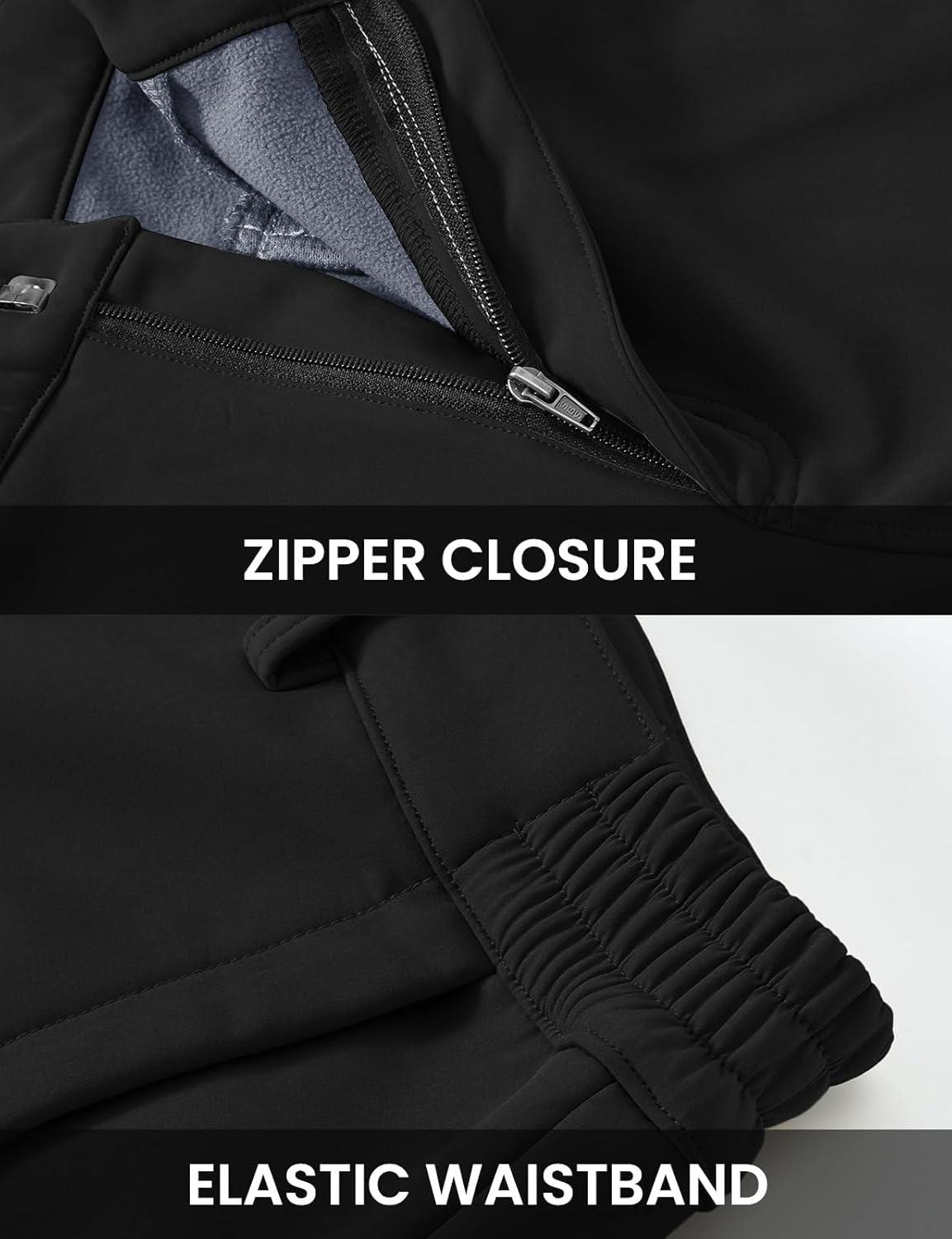 imageTBMPOY Mens Snow Ski Fleece Lined Hiking Pants Waterproof Winter Snowboard Warm Outdoor Insulated Pants WindproofBlack