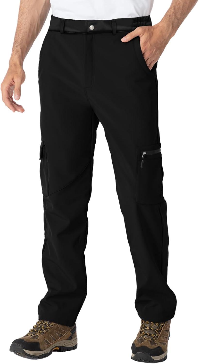 imageTBMPOY Mens Snow Ski Fleece Lined Hiking Pants Waterproof Winter Snowboard Warm Outdoor Insulated Pants WindproofBlack