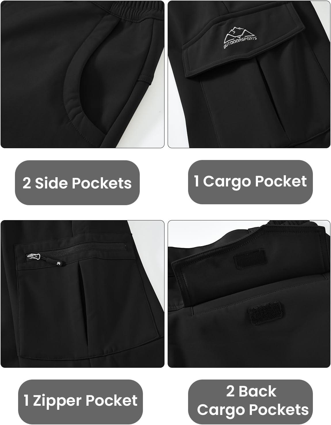 imageTBMPOY Mens Snow Ski Fleece Lined Hiking Pants Waterproof Winter Snowboard Warm Outdoor Insulated Pants WindproofBlack