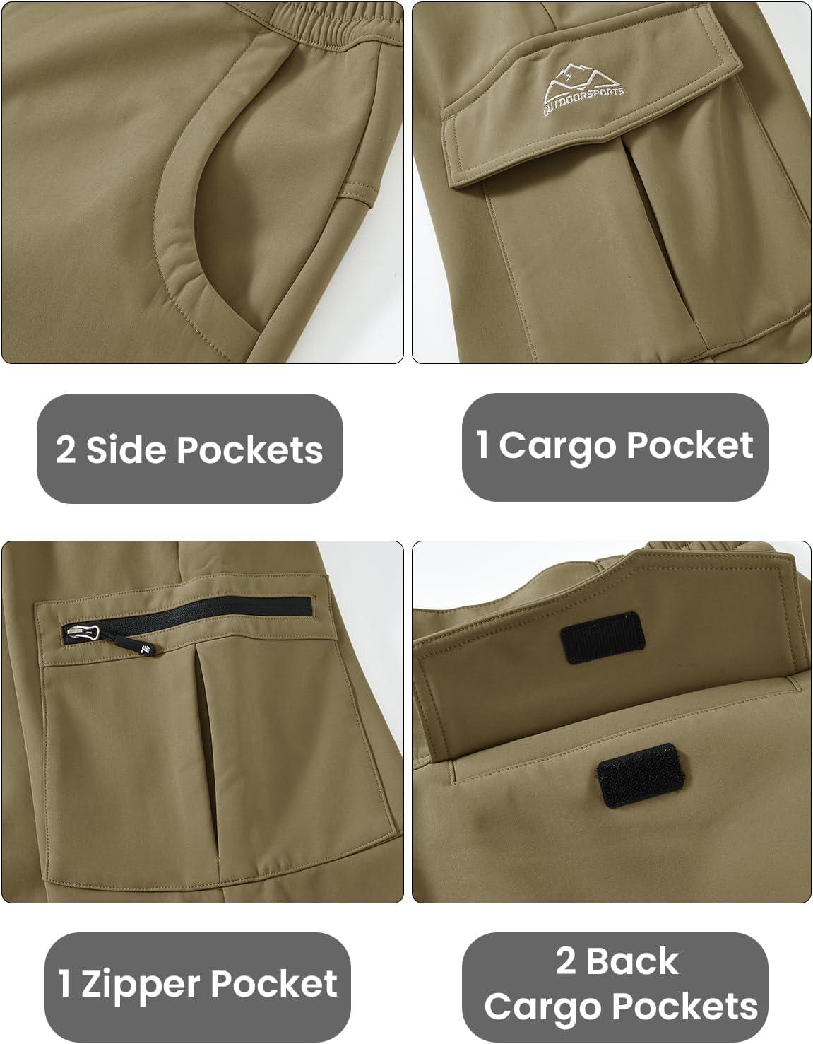 imageTBMPOY Mens Snow Ski Fleece Lined Hiking Pants Waterproof Winter Snowboard Warm Outdoor Insulated Pants WindproofKhaki