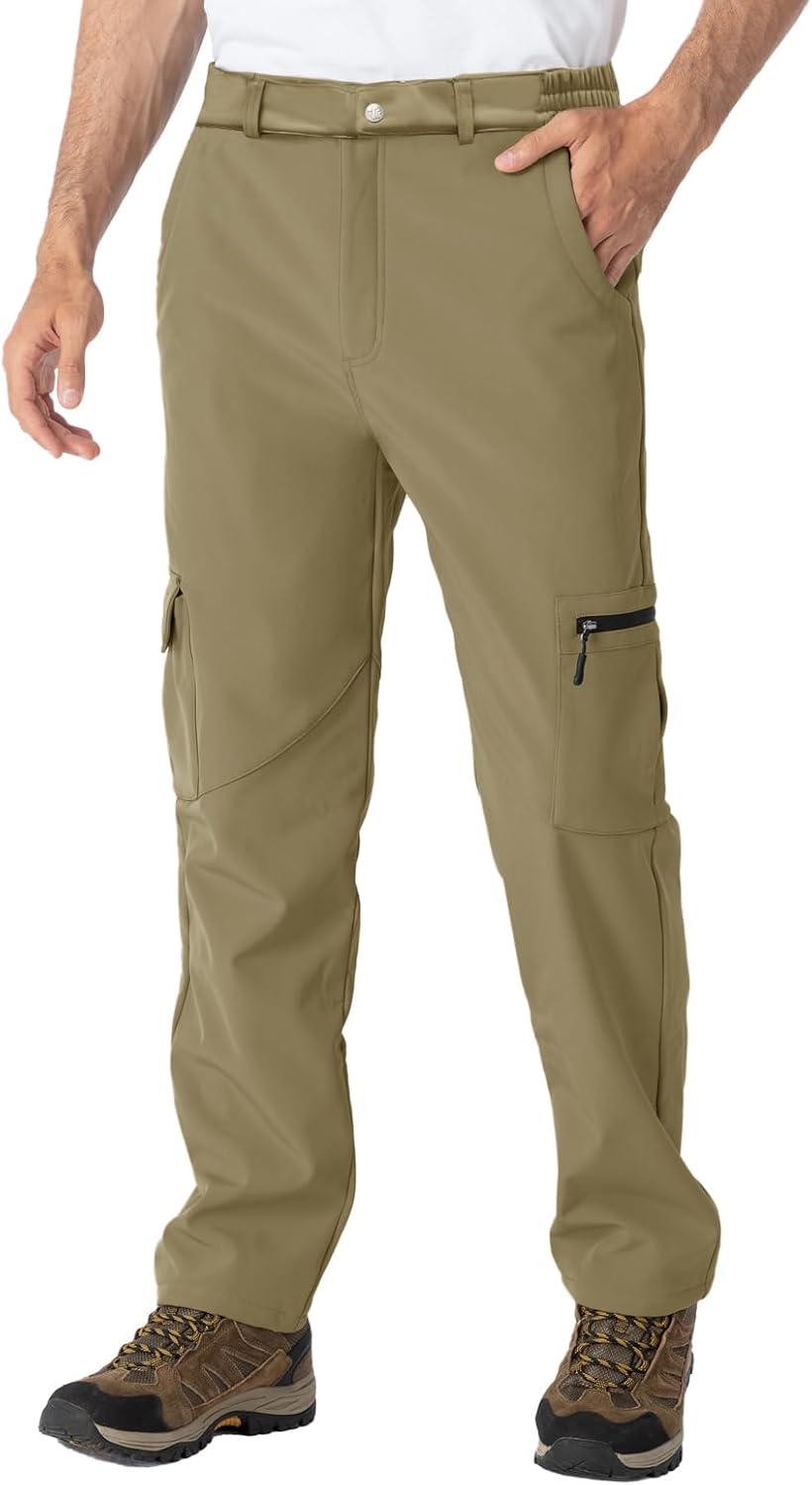 imageTBMPOY Mens Snow Ski Fleece Lined Hiking Pants Waterproof Winter Snowboard Warm Outdoor Insulated Pants WindproofKhaki