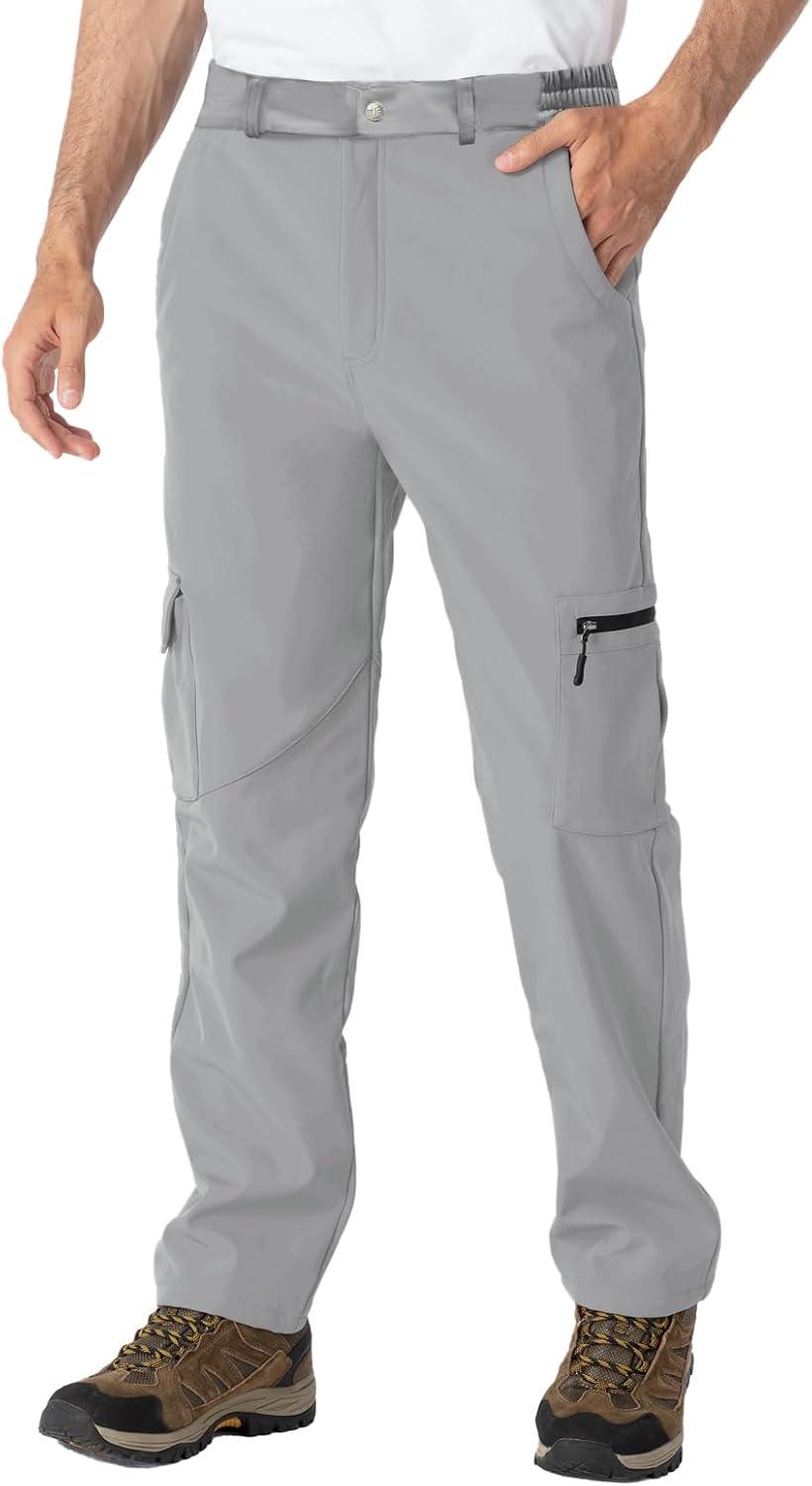 imageTBMPOY Mens Snow Ski Fleece Lined Hiking Pants Waterproof Winter Snowboard Warm Outdoor Insulated Pants WindproofLight Grey